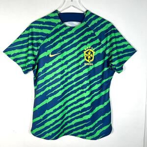 Nike Women's Brazil Dri-FIT Pre-Match Soccer Top L Green Blue Short Sleeve EUC!